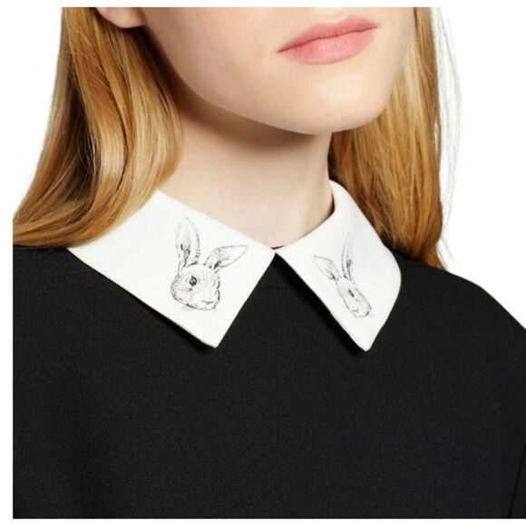 Victoria Beckham for Target Women's Black Polyester White Collared Bunny Dress - Picture 2 of 12